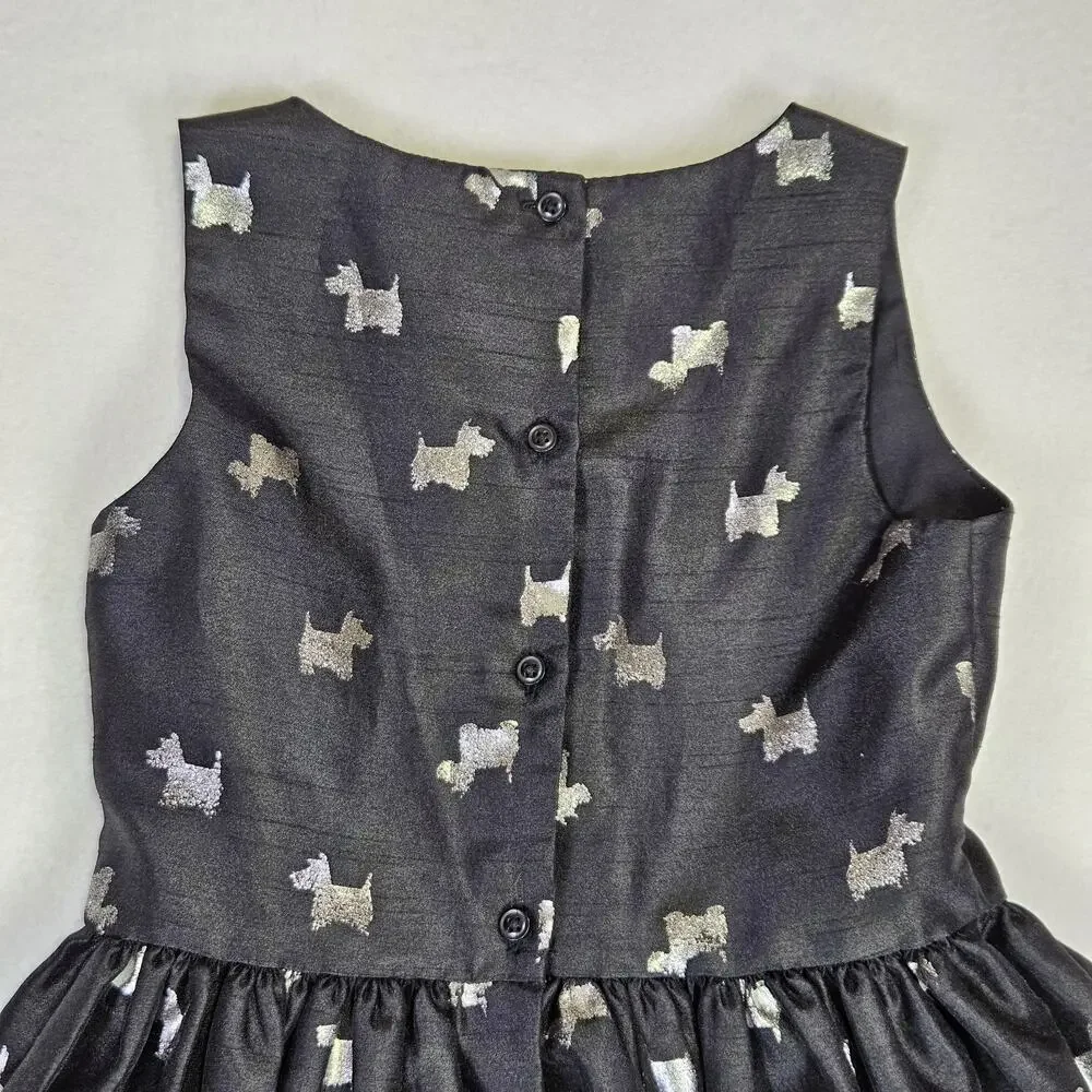 Gymboree Scottie Dog Dress Girls 7 Party Sleeveless Black Silver Bow Wedding Fun